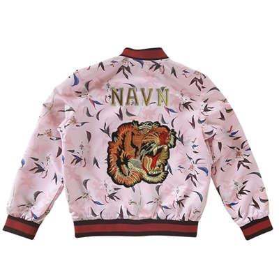 Jakke pige lyserød - orange tiger og navn 