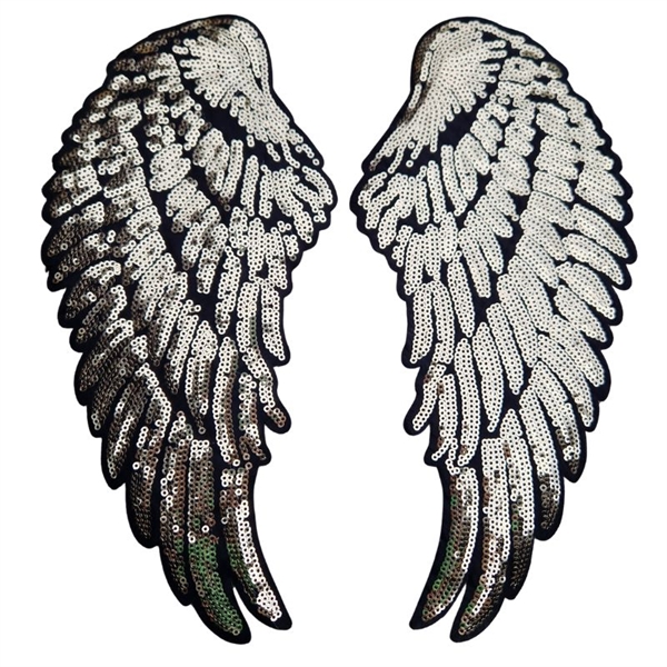 Strygemærke 27,5x13 cm vinger guld pailetter