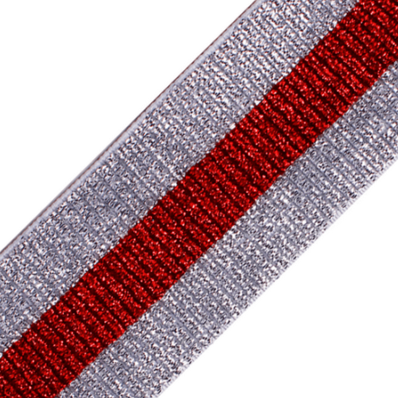 Loaded retning ekko Elastik glimmer med striber 38 mm sølv/rød luksus elastik