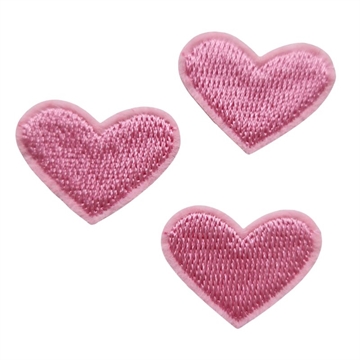 Strygemærke 3 stk.hjerter lyserød 2,5x2 cm