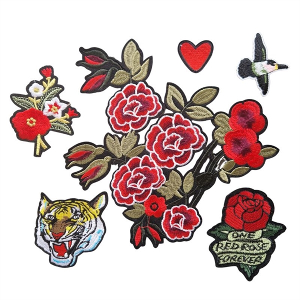 Strygemærke sæt "red flowers" 6 stk