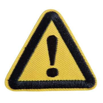 Strygemærke advarsel GIV AGT 5x4,5 cm