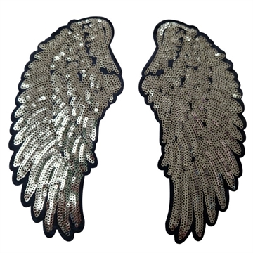 Strygemærke 20x9 cm vinger guld pailetter