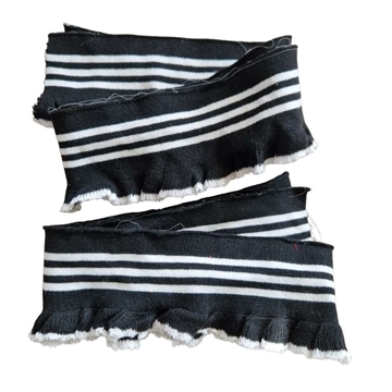 2 stk. ribkant med striber og flæse - sort og hvid