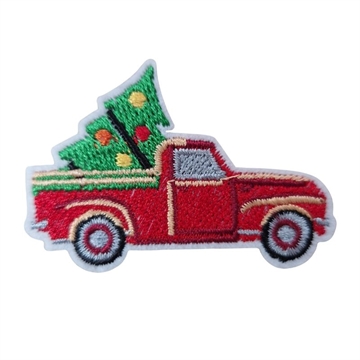 Strygemærke bil med juletræ 6x4 cm