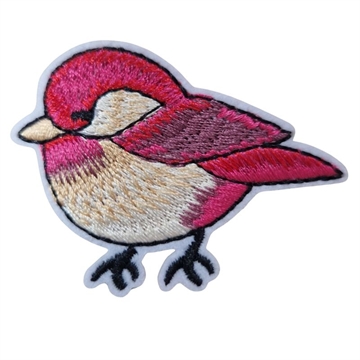Strygemærke fugl rød/pink 6x4,5 cm