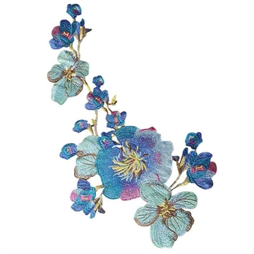 Applikation 55x35 cm blomsterranke blå/turkis