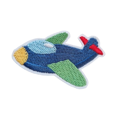 Strygemærke flyvemaskine blå/grøn 5x3,5 cm