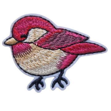 Strygemærke fugl rød/pink 6x4,5 cm