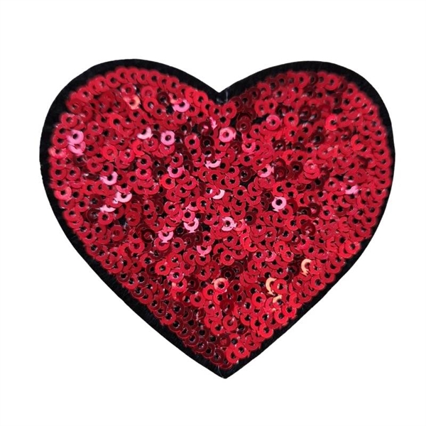 Hjerte rød pailetter 6,5x6 cm