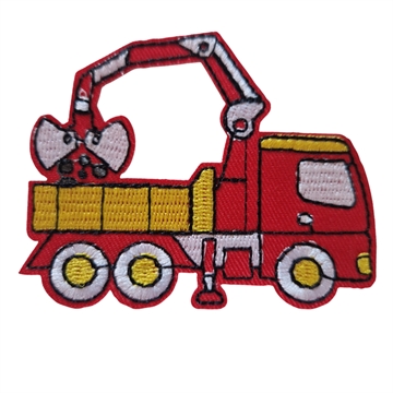 Strygemærke lastbil med grab, rød 7,5x6 cm