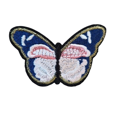 Strygemærke sommerfugl 6x4 cmblå/guld