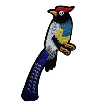 strygemærke-fugl-blå-gul-rød-sort-strykemerke
