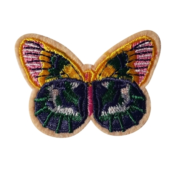 strygemærke-sommerfugl-gul-rosa-grøn-blå-lille-voksen