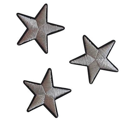 Strygemærke 3 stk. stjerner sølv 4,5 cm