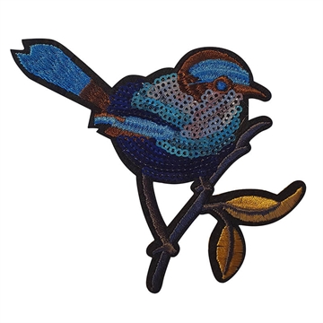 strygemærke-fugl-strykemerke-blå-på-gren-palietter
