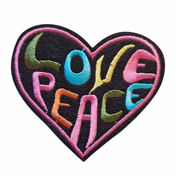 Strygemærk hjerte "love peace" 8,5x7,5 cm