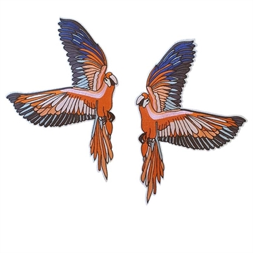 Strygemærker fugle par orange/blå 32x21 cm
